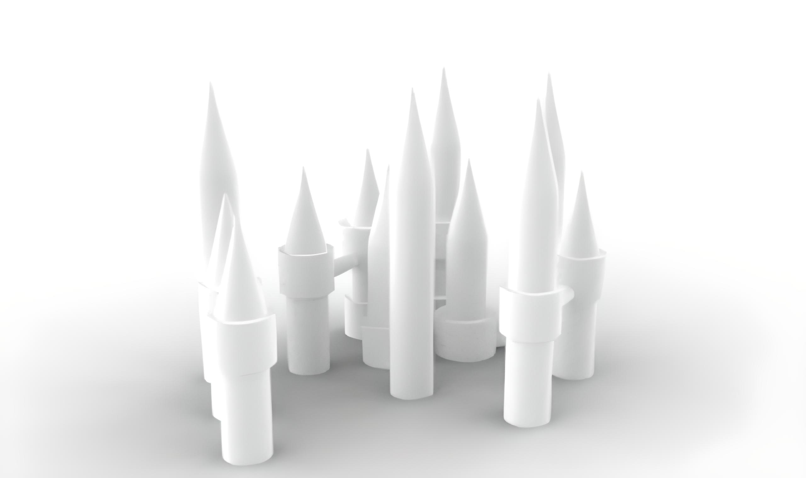 About a dozen medium towers, with few connections between them.